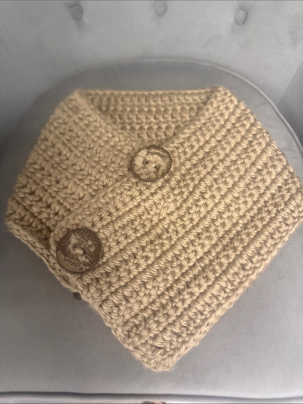 Handmade Beige Crochet Button Neck Warmer